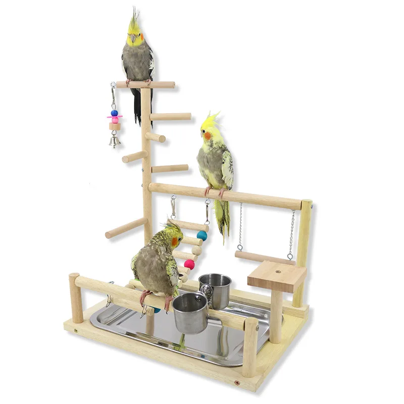 

Bird Toys Parrot Playstand Bird Plays Stand Cockatiel Playground Wooden Perch Gym Playground Ladder with Metal Feeder Plate Toy