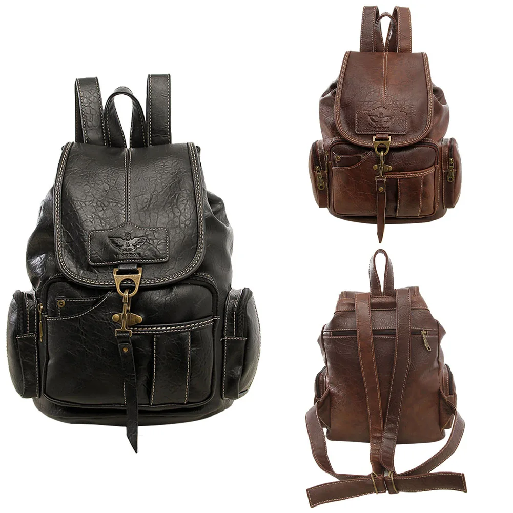 

Рюкзак на плечо для студентов в стиле ретро, практичная Вместительная дорожная сумка, модный черный коричневый ранец из искусственной кожи ...