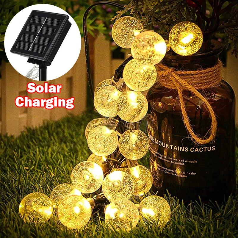

Solar String Lights Outdoor 100 Led Crystal Globe Lights Waterproof with 8 Modes Fairy Light for Garden Christmas Party Decor