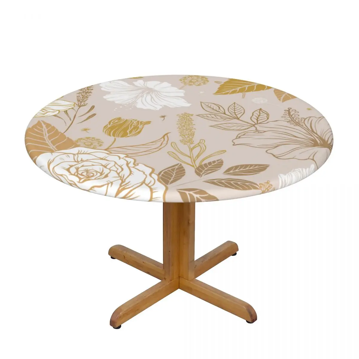 

Round Table Cover Cloth Protector Polyester Tablecloth Aesthetic Flower Vintage Botanical Fitted Table Cover with Elastic Edged