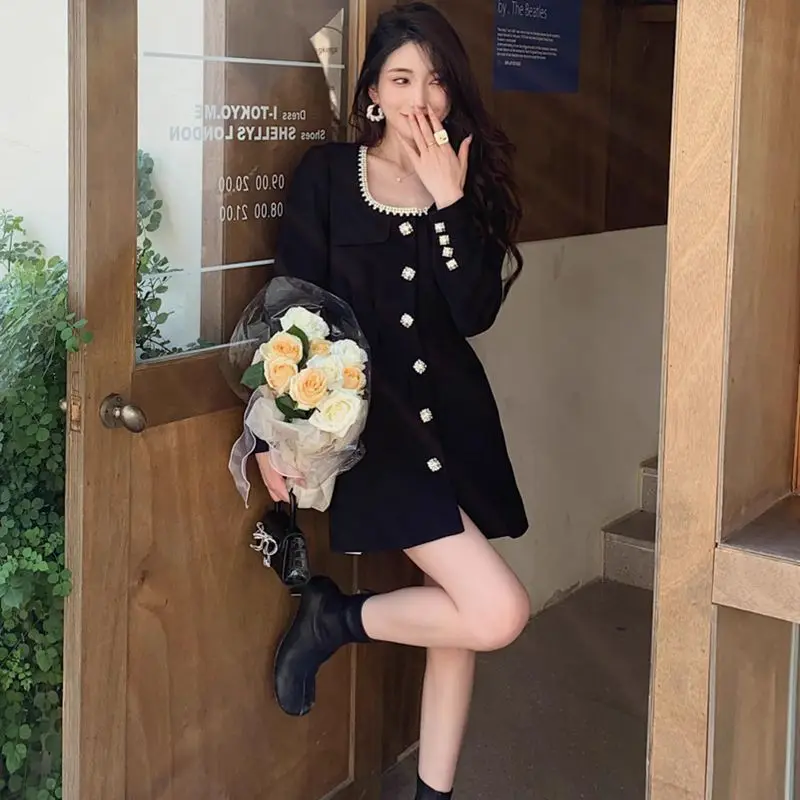 

Роскошное однобортное платье со стразами, женское яркое мини-платье с круглым вырезом и длинным рукавом, Q603