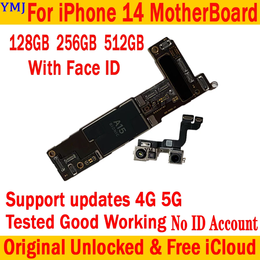 

Tested Good Original Unlocked For iPhone 14 Motherboard 128GB 256GB Support iOS Update 4G 5G Logic Board Free iCloud Mainboard