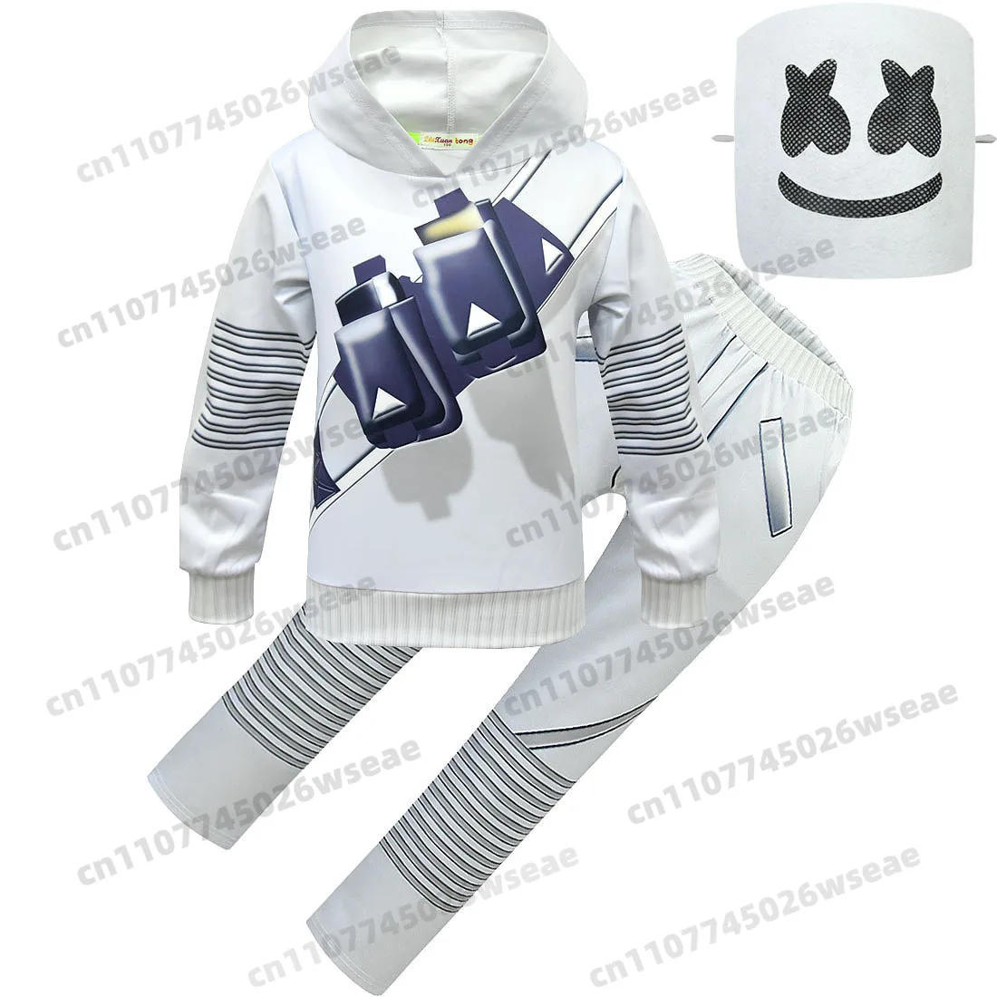 Фото Новинка 2025, детский костюм электронной звуковой певицы для DJ Marshmello, костюм для мальчиков и девочек на Хэллоуин, Рождество, карнавальный костюм для вечеринки, комплект с капюшоном №5