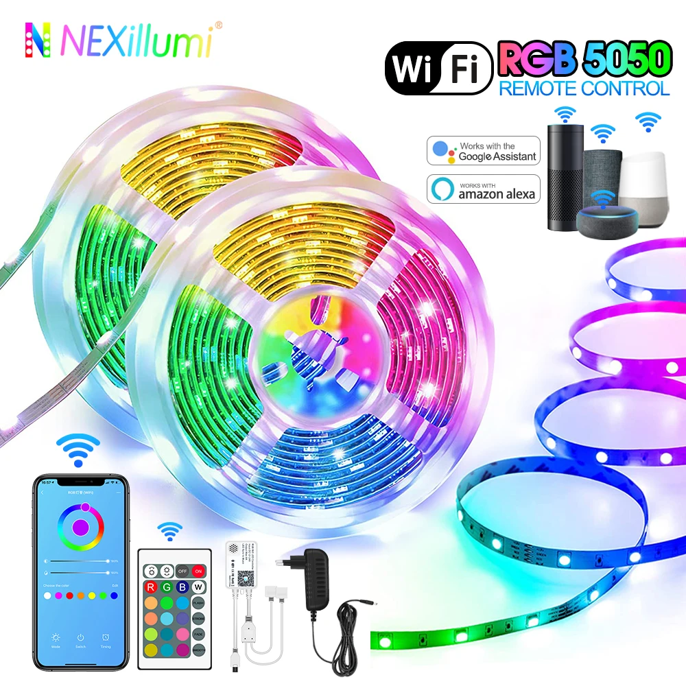 Светодиодная лента с Wi-Fi умные светодиодные ленты совместимые Alexa и Google Assistant RGB 5050