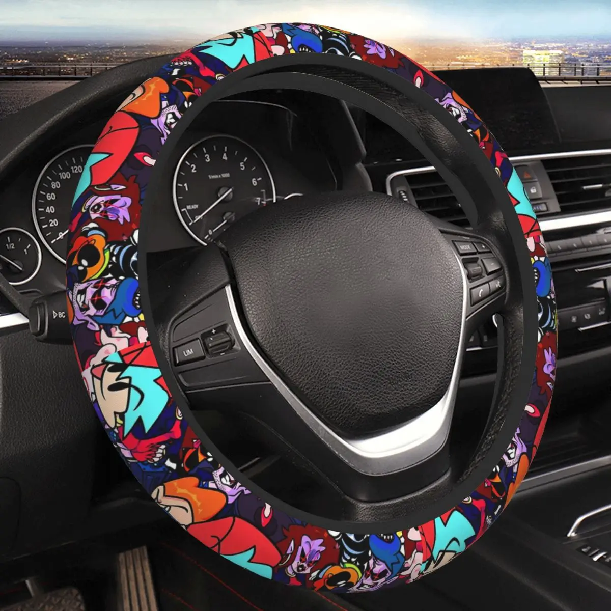 

Friday Night Funkin Collage Thickening Car Steering Wheel Cover 38cm Universal Suitable Women Elastic Steering Wheel Cover