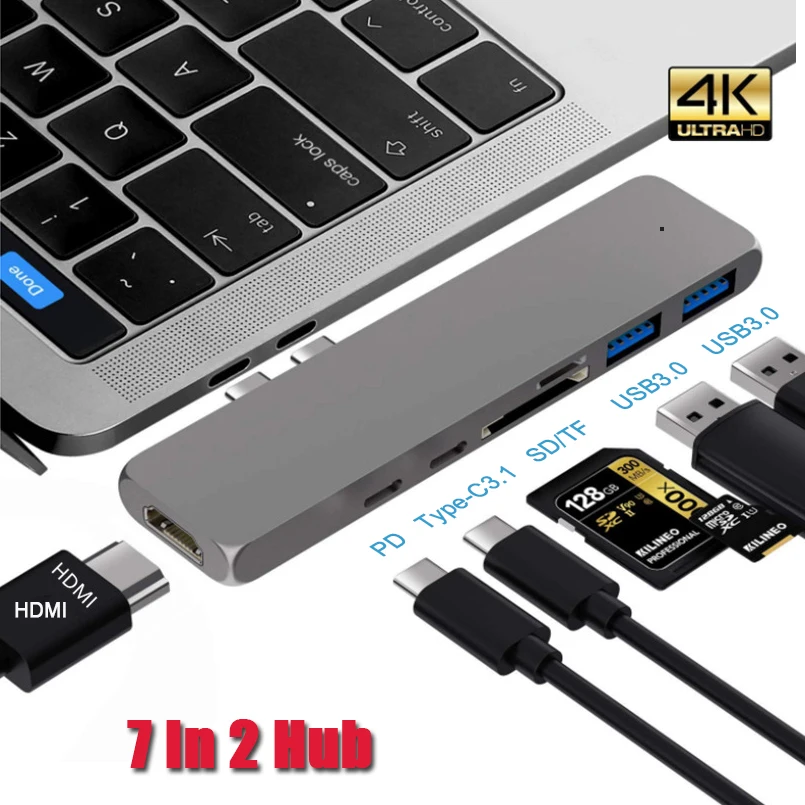 USB C Hub Thunderbolt 3 Docking Station with HDMI 4K Type-C 3.1 TF/SD Reader PD Charging for MacBook Pro/Air M1 Usb Port Hub