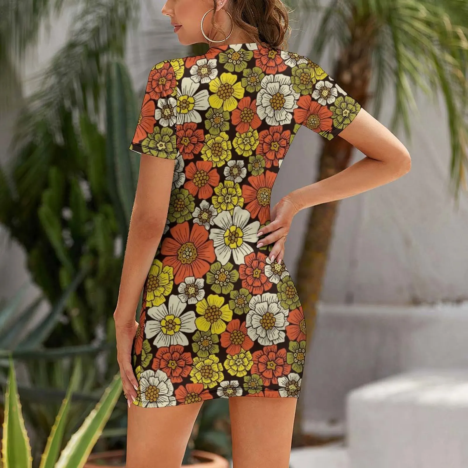 Ретро 1960-х 1970-х годов с цветочным узором и короткими рукавами Вечерние платья