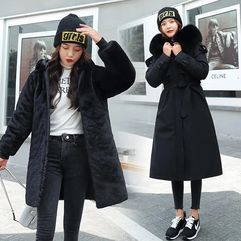 2022 New Winter Jacket Women's Parkas Thick Warm Fur Lining Long Parka Female Hooded Fleece Padded Coat Distachable Outwear 5XL