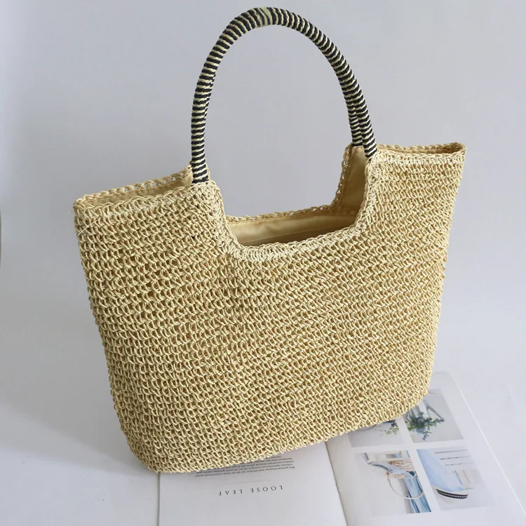 

2022 Fashion Soild Color Woven Straw Hollow Shoulder Bag Summer Beach Ladies Bohemian Tote bag Large Capacity Bags for Women