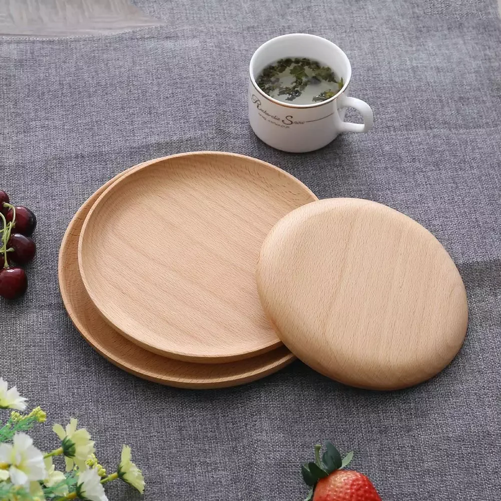 

NEW2022 Tray Natural Beech Plates Wooden Tableware Beech Wooden Round Plate Handmade Sushi Dish for Snack Dish Fruit Daily Uses