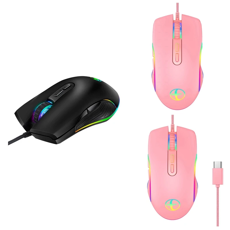 USB Gaming Mouse Computer Optical Mouse RGB 4 Backlight Breathing LED Wired Mouse , Black USB Model