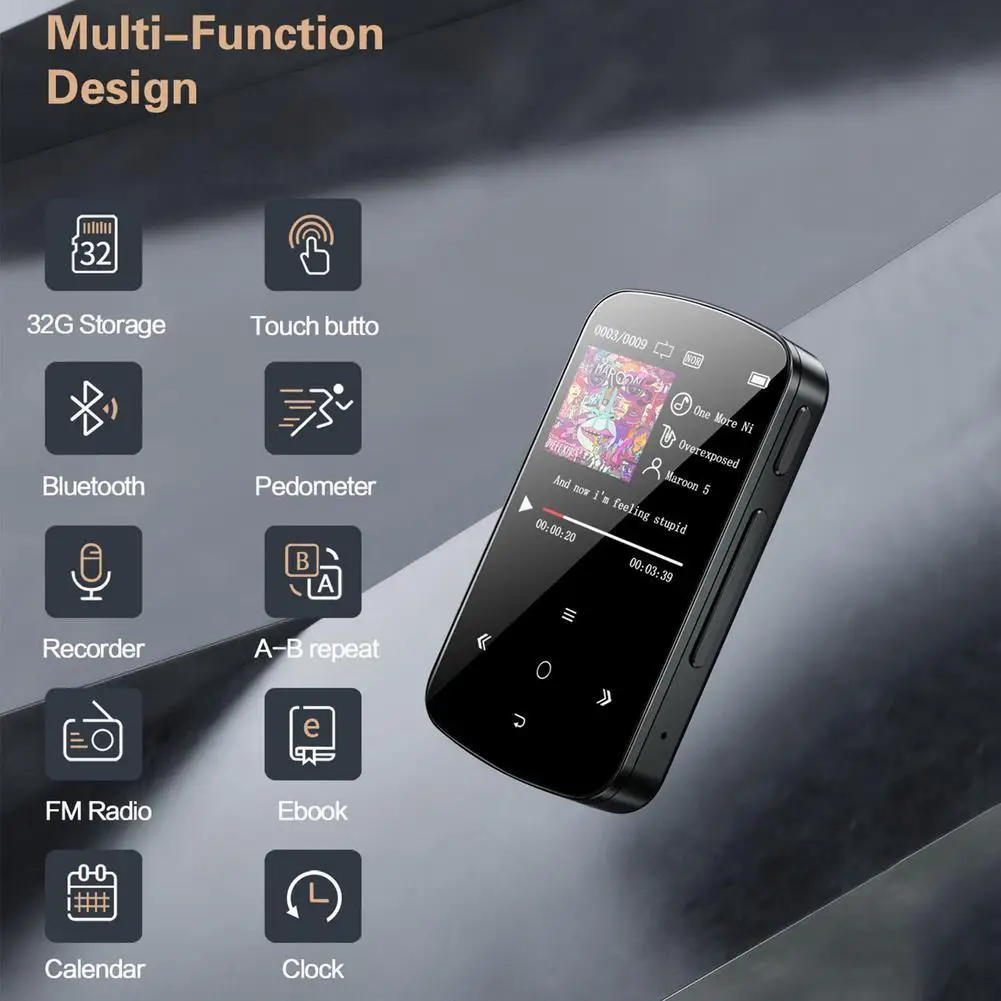 

32Gb Mini Clip MP3 Player Bluetooth-compatible V5.0 Music Lossless HIFI Sound Audio Player With FM Radio Pedometer Function