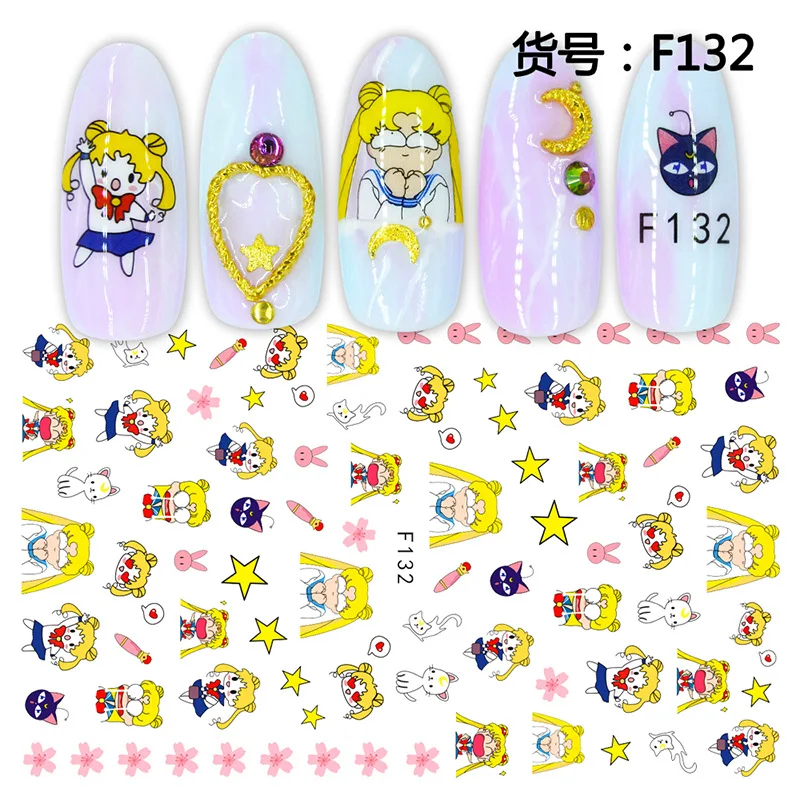 

Cute Cartoon Little Girl Kitty 3D Sticker Nail Art Decal Nail Art Decoration Disney Mickey Stitch Anime Sticker Press on Nails