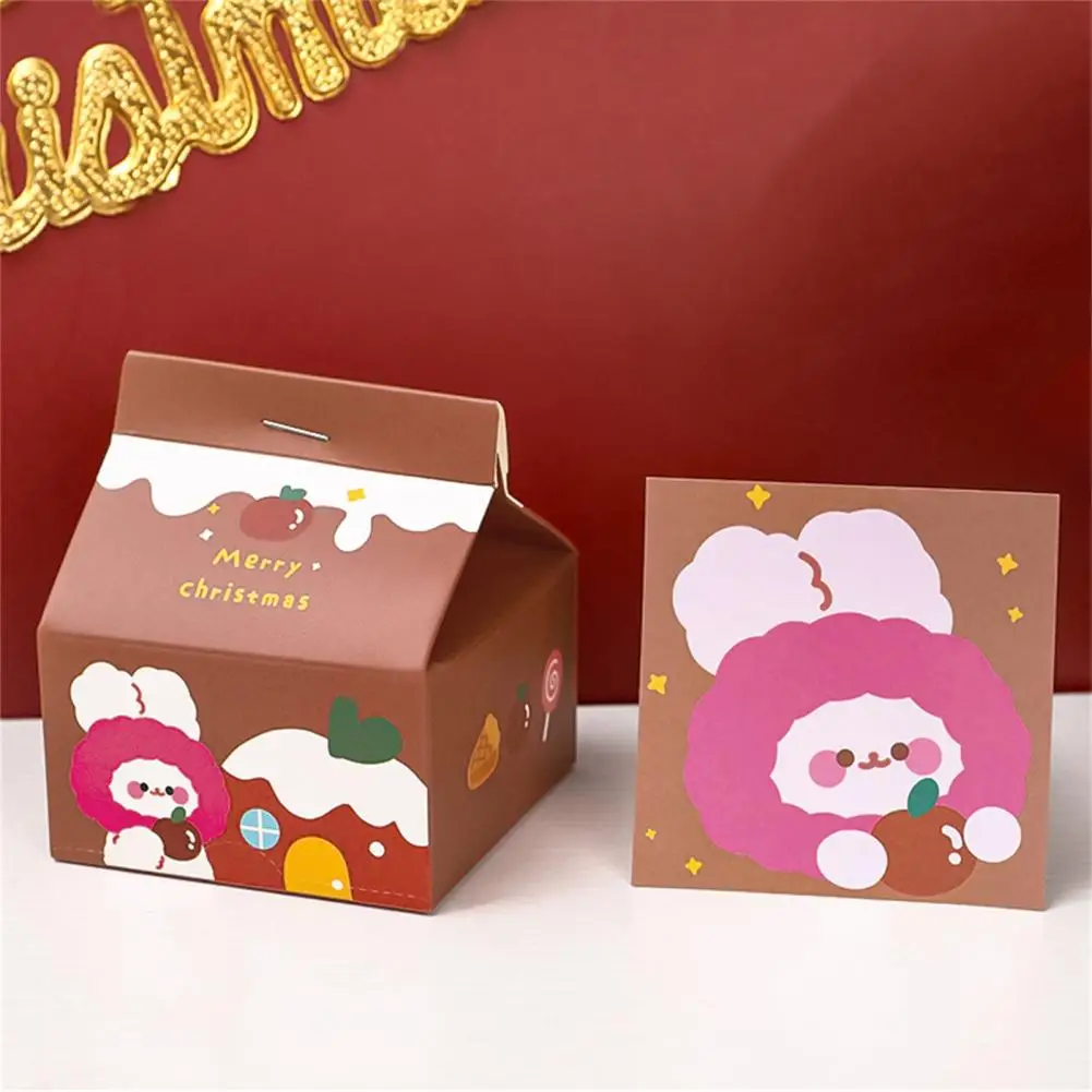 

1 коробка, отличный мультяшный Рождественский молочный ящик, блокнот для записей, бумага для сообщений, удобные канцелярские принадлежности