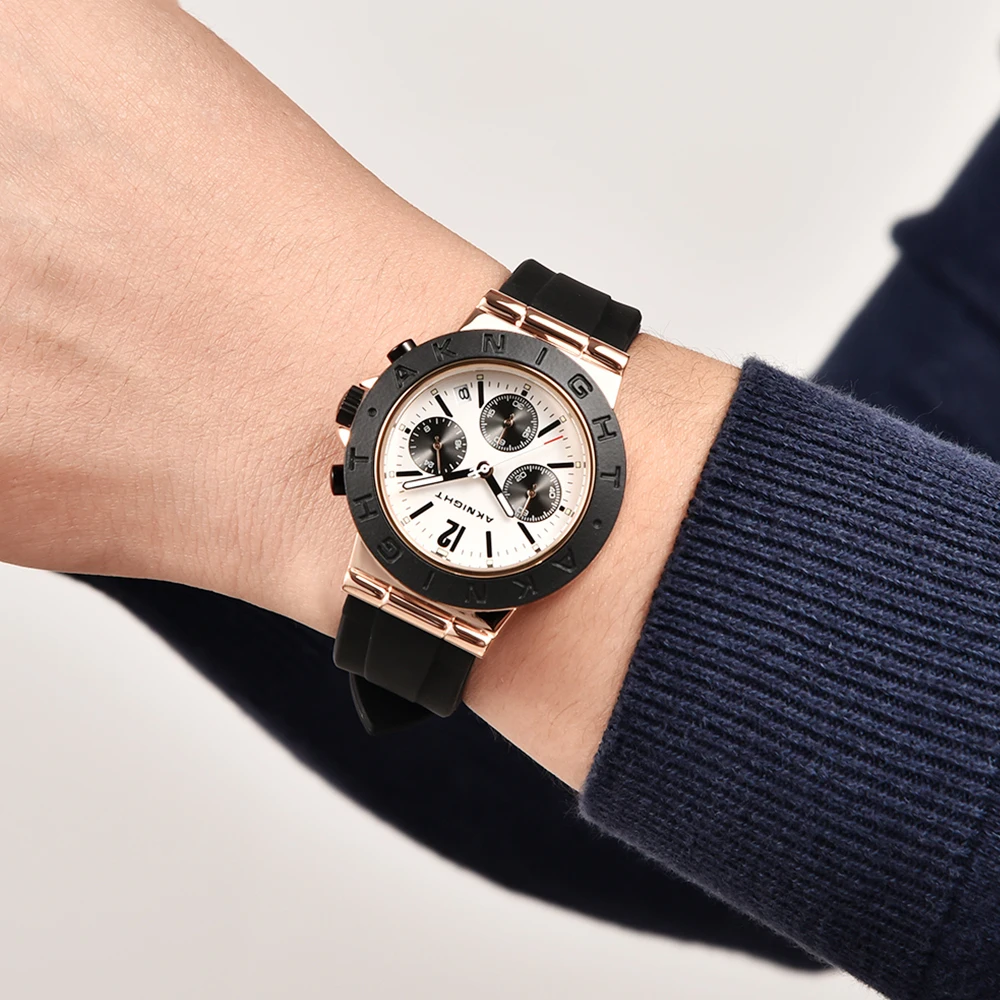 Часы наручные AKNIGHT мужские с силиконовым ремешком спортивные водонепроницаемые