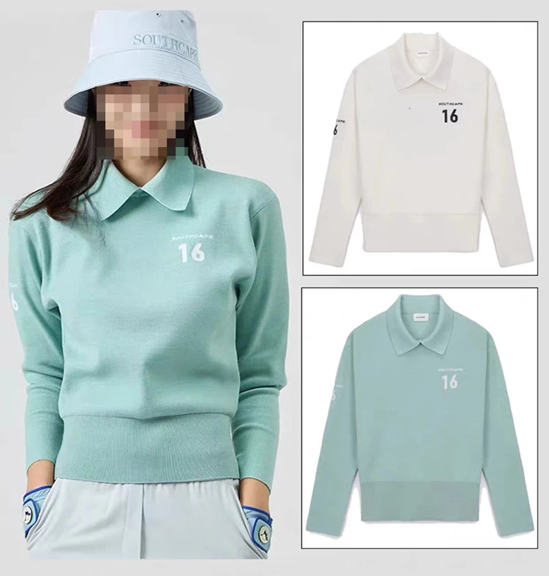 

Женский трикотажный топ с длинным рукавом, с отворотом