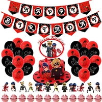 ladybugsss stickers anime marinettees cat noir flags balloon plates birthday party decoration pendant kid gift