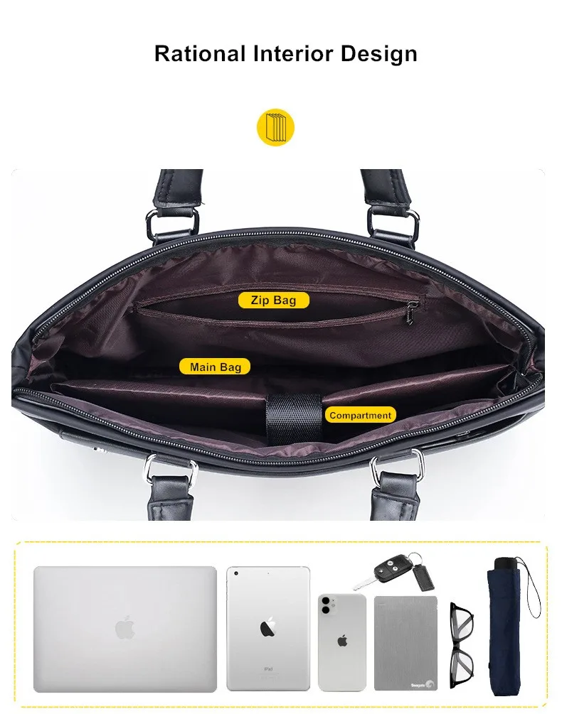 Business Handbag Leisure Laptop Bag Computer Fashion PU Document Case Men's Shoulder Briefcase Letter Print Logo