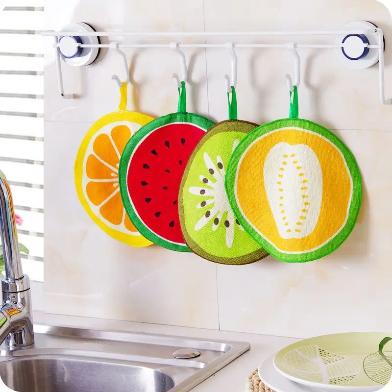 

1PC Hand Towel Fruit Print Dish Cloth Quick-Dry Microfiber Water Absorbing Cloth Wiping Hanging Towel for Kitchen Accessories