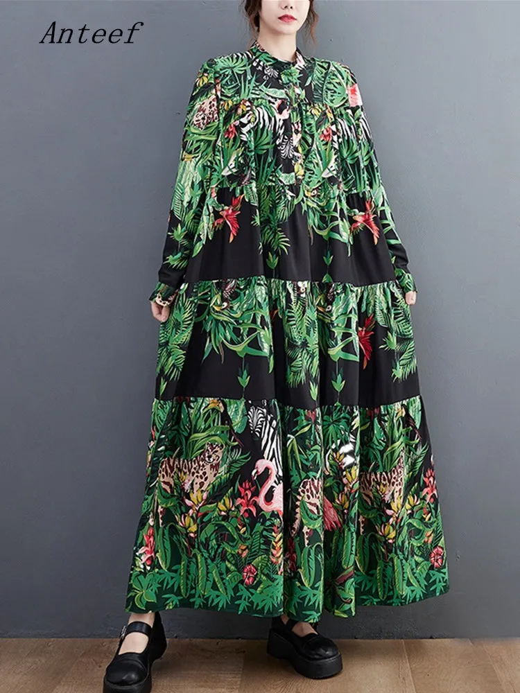 

Женское винтажное платье с длинным рукавом и цветочным принтом, повседневное свободное платье на весну и осень, элегантная одежда 2022