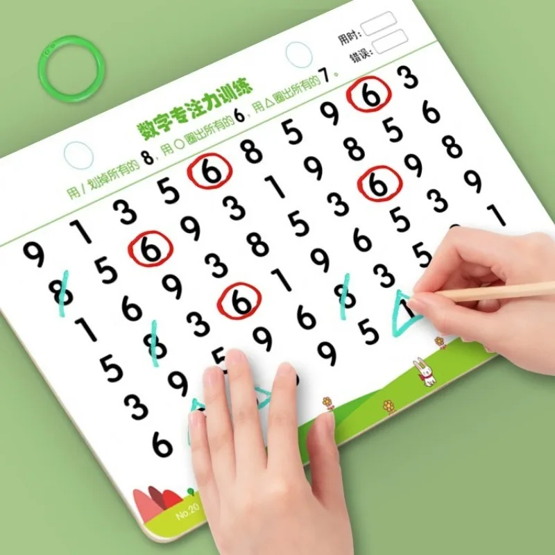 

Concentration Focus Training Workbook Set Reusable Magic Practice Copybook for Kids with Drawing Pens and Eraser Learning Books