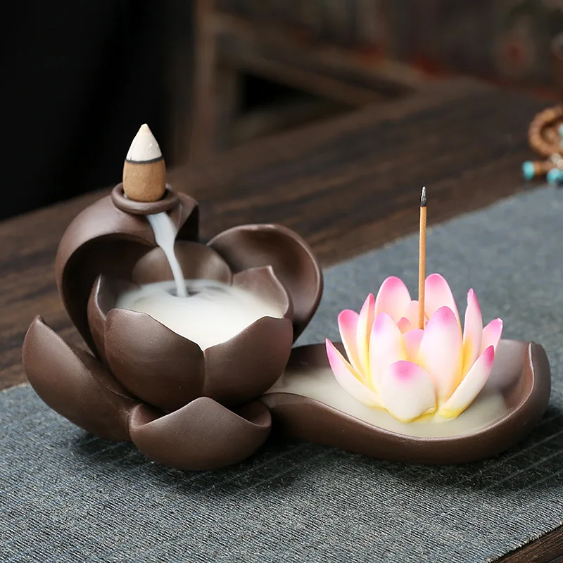 

Lotus Incense Burners Zen Backflow Incense Burner Holder Aroma Smoke Waterfall Censer Incense Fountain Buddha Home Room Decor