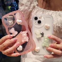 for iphone 11 12 13 pro max transparent case love bear jewelry mobile phone case for iphone 13 12 11 pro lens protection sticker