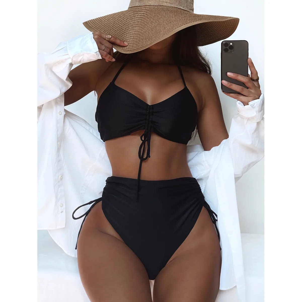 

Black Bikini Push Up Two Piece Swimsuit For Women High Waisted Swimwear Female Sexy Biquine Bathing Suit 2022 New Beach Wear