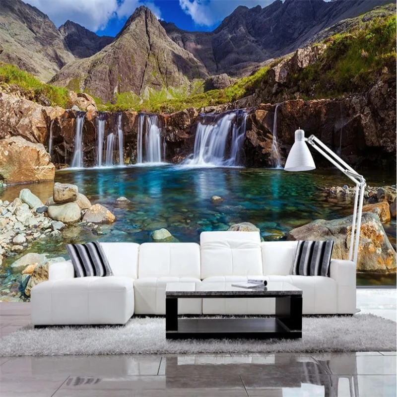 

Beautiful Scenery Nonwoven Wallpaper Lake Waterfall Photo Wallpaper 3d Background Wall Decoration Painting For Living Room