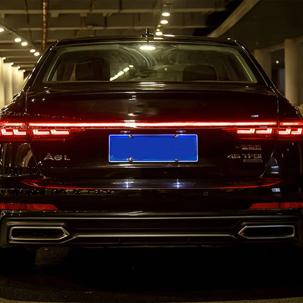 Фото Обновленные задние фонари для Audi A6 A6L C8 2019-2022, светодиодные динамические сквозные задние фонари, установка Plug and Play, автомобильные аксессуары №2