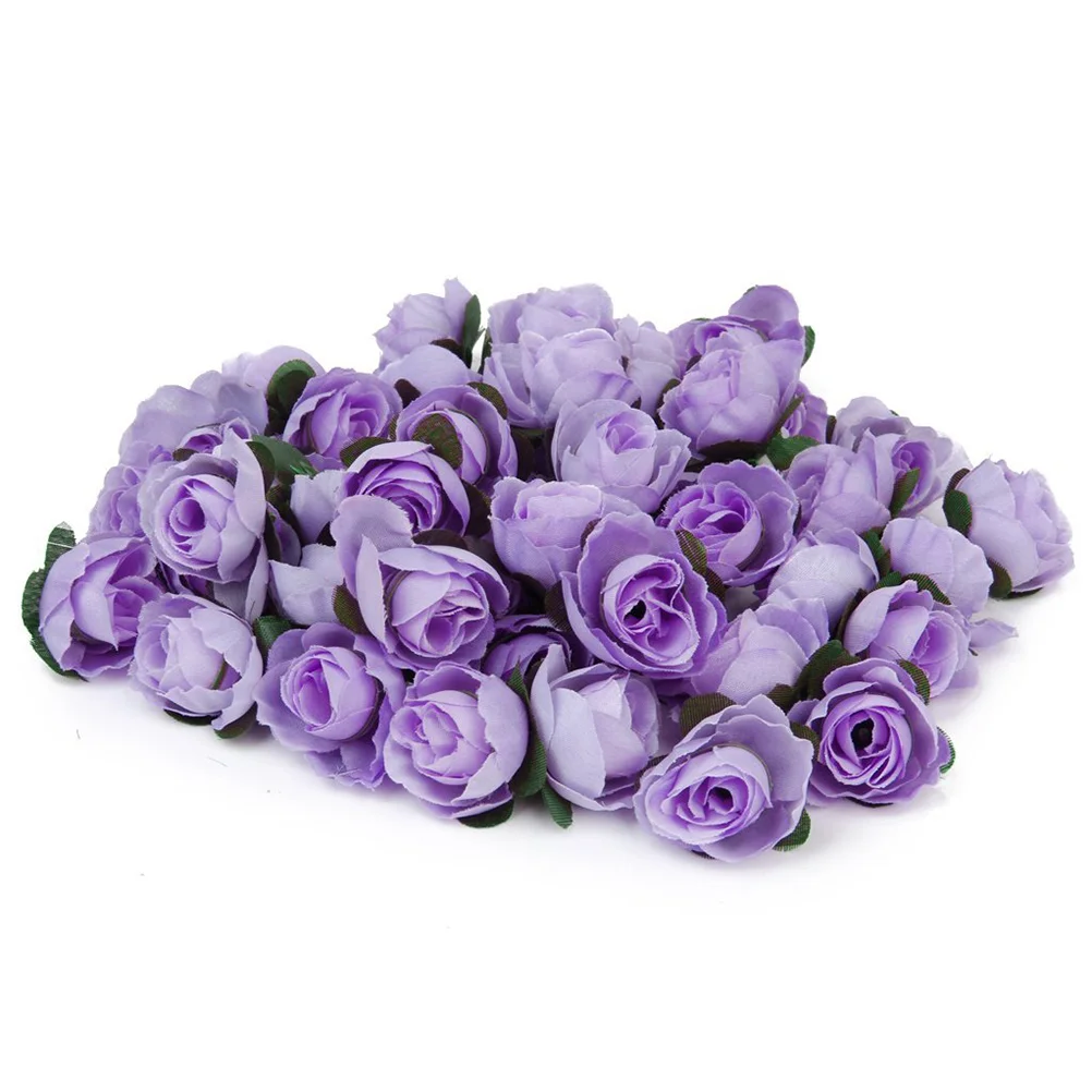 

50 Pcs Purple Wreath Purple Flower Head Flower Decor Wreath Craft Flower Head Artificial Rose Hair Clip Rose Head Camellia