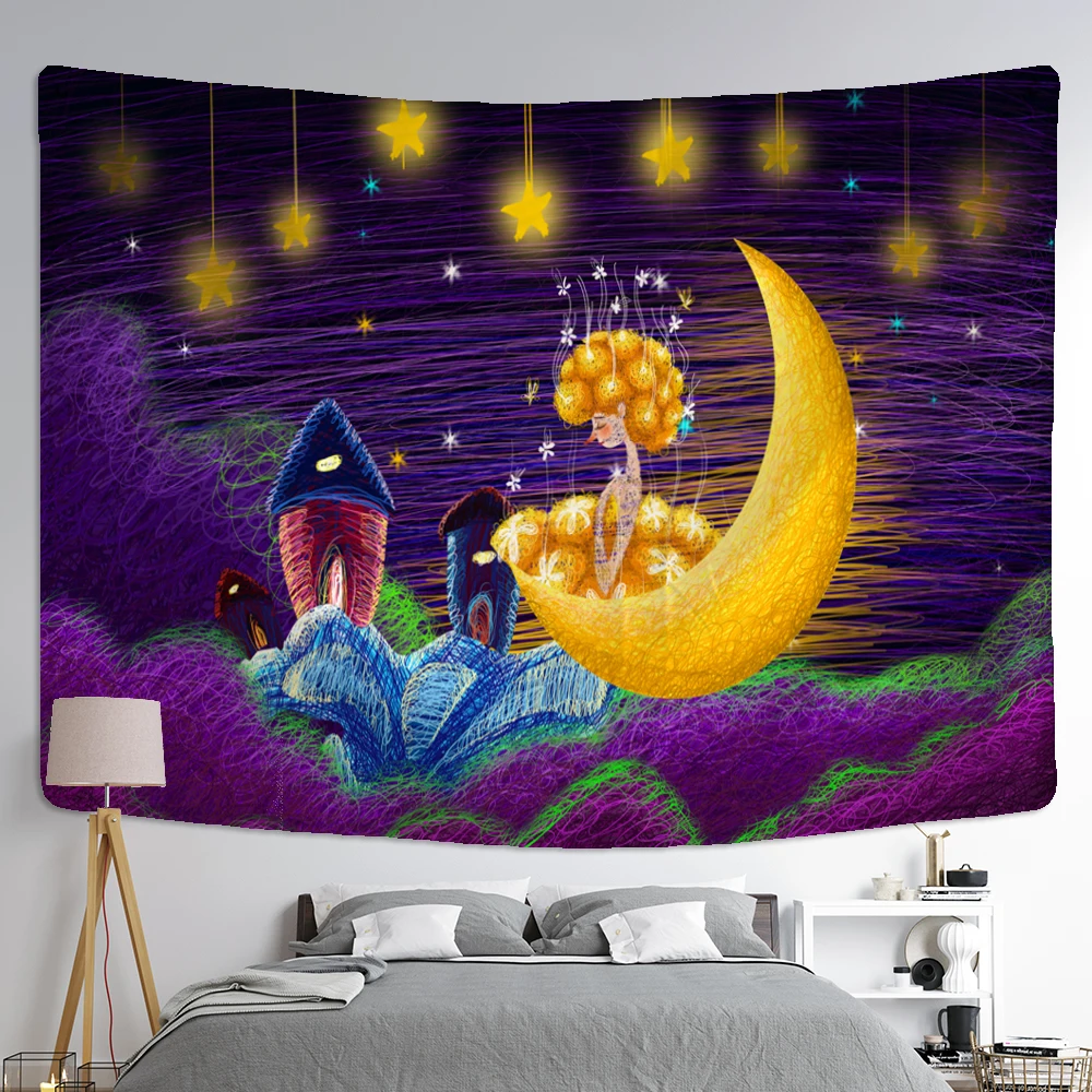 

Red Mushroom Room Tapestry Wall Hanging Psychedelic Witchcraft Boho Art Starry Background Cloth Home Decor