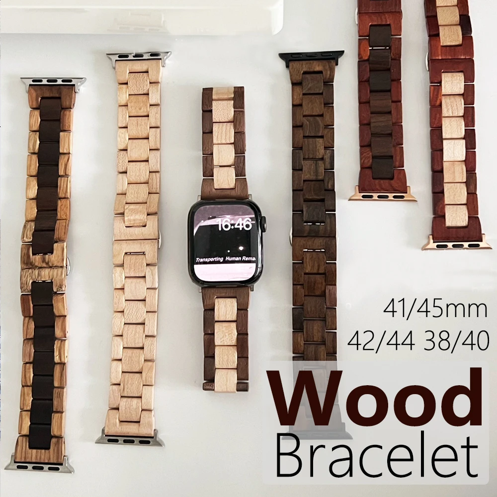 Retro Bamboo Wood Loop Bracelet For Apple Watch Band 38mm 42mm 40mm 44mm 41mm 45mm For iWatch Strap Wooden Series 2 3 4 5 6 7 SE