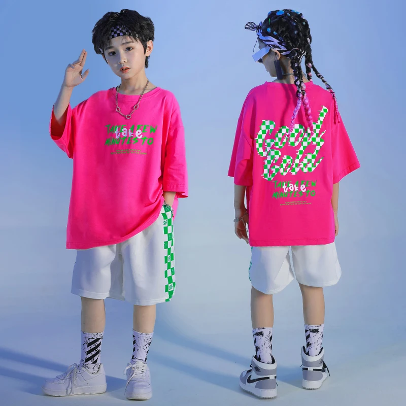 

Teenage Hip Hop Clothing Oversize Tshirt Tops Kids Streetwear Shorts For Girl Boy Jazz Dance wear Costume Kids Rave Clothes