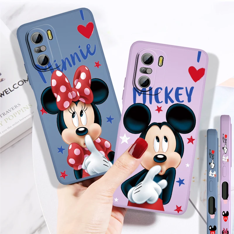 

Mickey Minnie Disney Couple For Redmi K50 K40 Gaming K30 K30S 10 10X 9A 9 9T 9C 9AT 8 8A 7 5G Liquid Left Rope Soft Phone Case