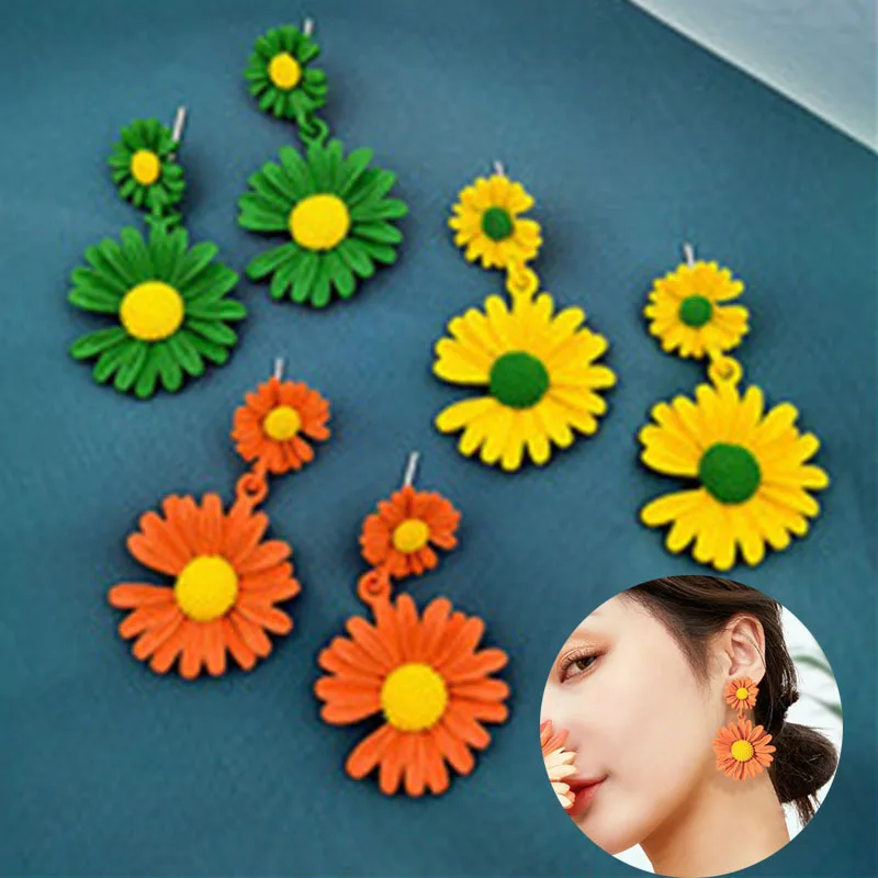 

Earrings Stud Drop Long Daisy Flower Multicolor Dangle Jewelry Women Fashion