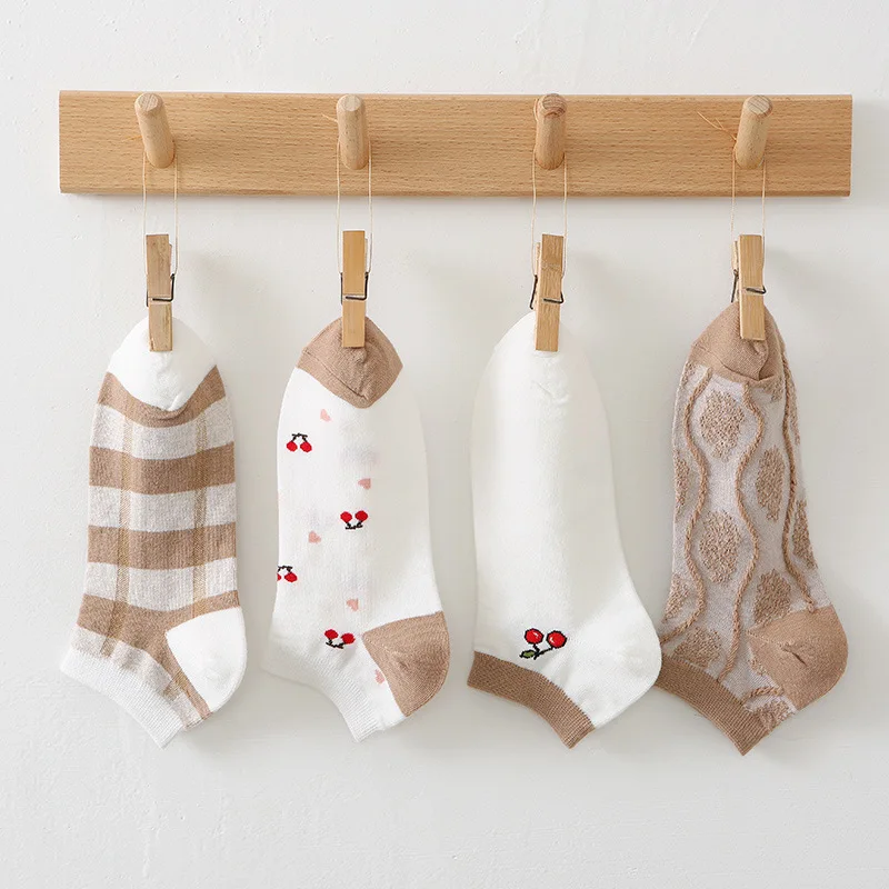 

Women Socks Cotton Cherry Cartoon Sock Woman Colorful Unisex Short Funny Novelty Ladies Sox Spring Autumn Female Trendy Sokken