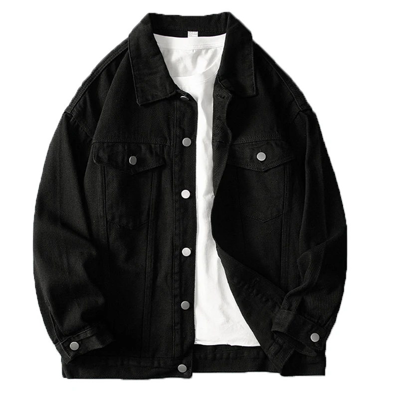 

Men's denim coat spring casual jacket black tooling spring and autumn style top