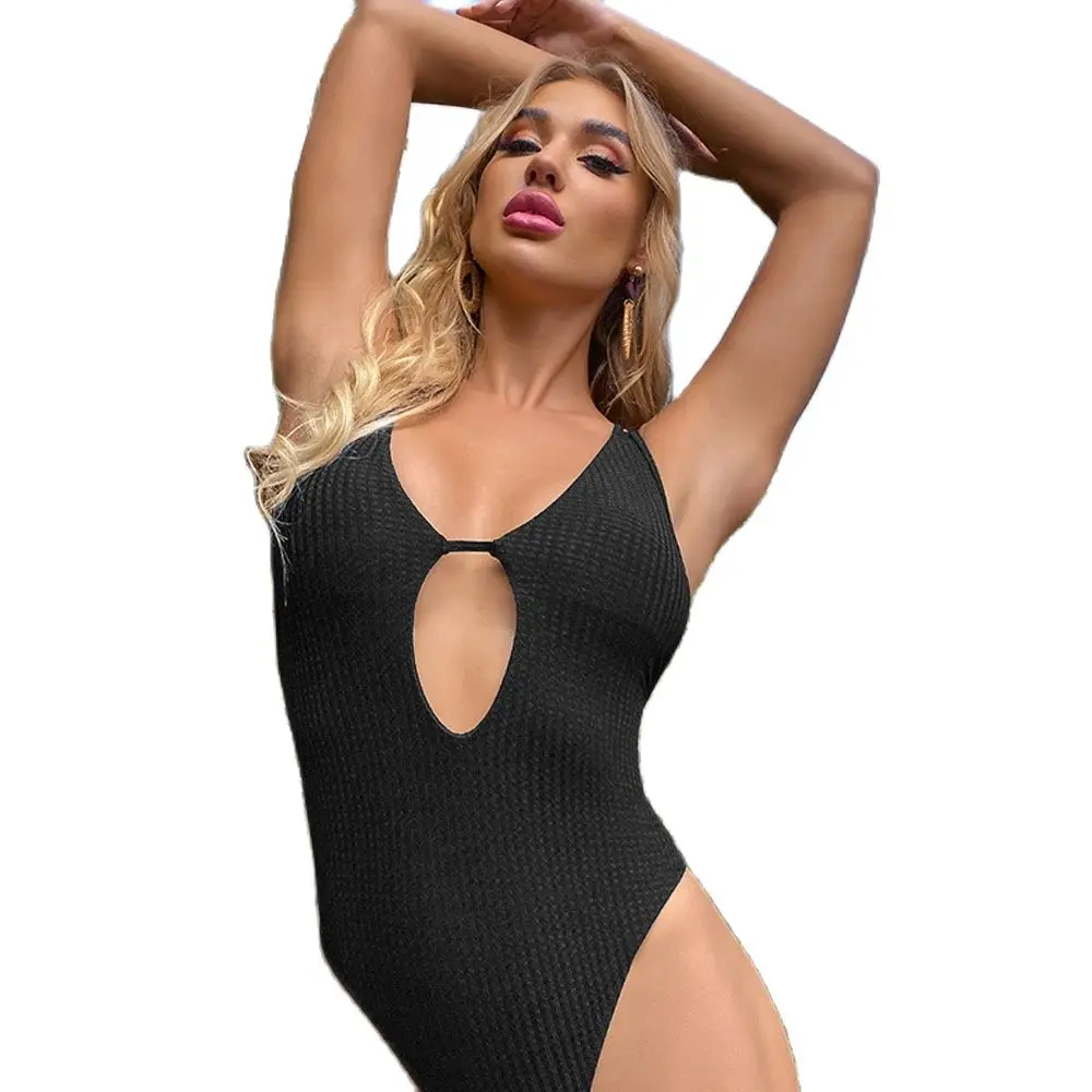 

Aimsnug Women Knitted One Piece Swimsuit High Cut Bathing Suit Sexy V-neck Onesie Bodysuit Hollow Out Monokini Swimwear Outfits