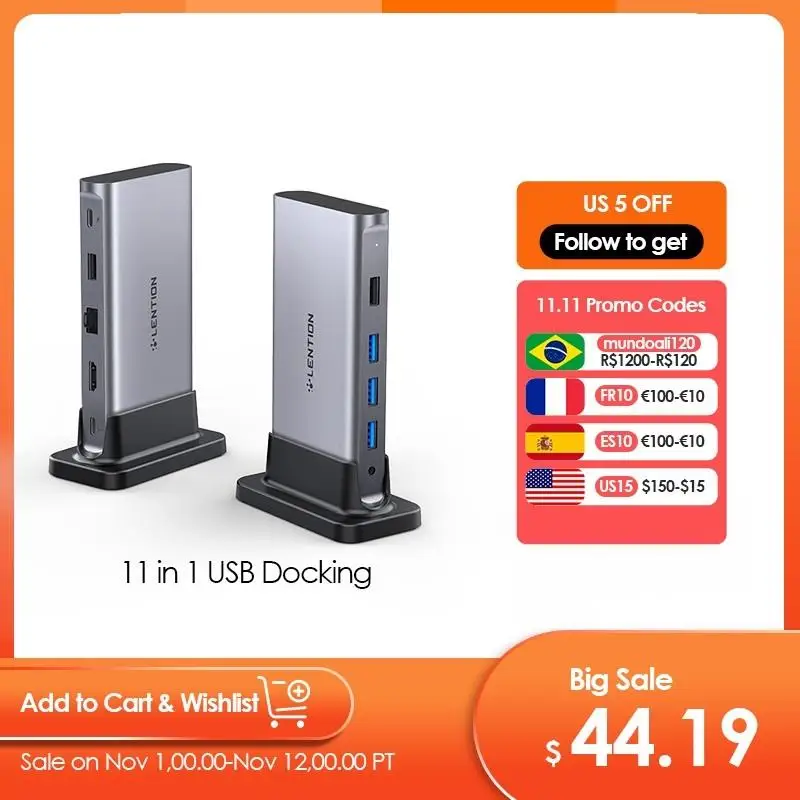 

Док-станция для ноутбука, 4K 60 Гц, USB Type-C, USB 3,0