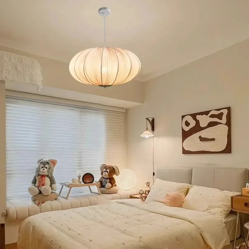 French vintage pendant light bedroom pink lantern master study dining room silk