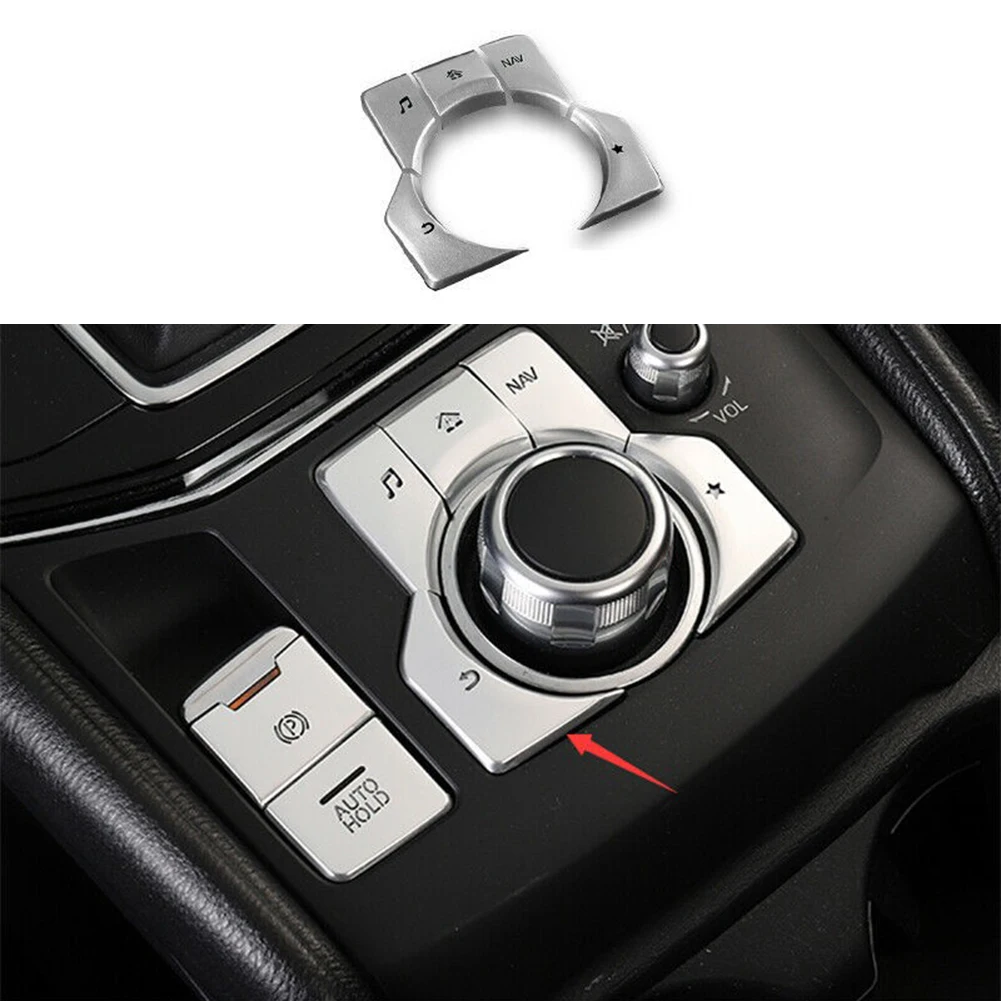 

1 Set Of Console Multimedia Button Trim For Mazda CX-5 CX5 2017-2021 Silver Aluminum Console Multimedia Button Trim 5PCS