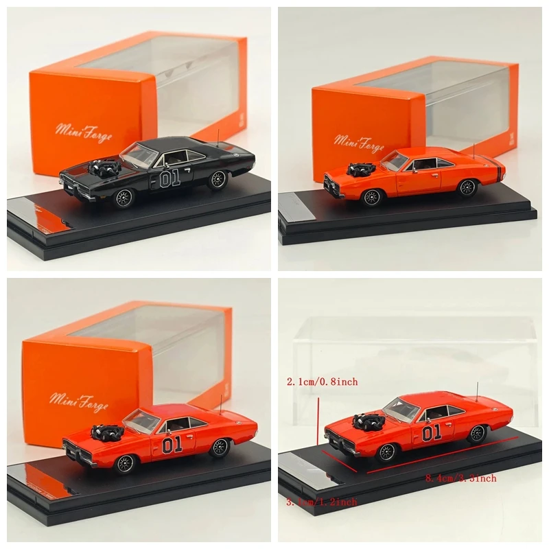 Фото Миниатюрная модель автомобиля Mini Forge 1:64 для Charger 1969 года, версия General Lee, с открытым двигателем V8, литая, лимитированная серия, редкая коллекционная модель, подарки №1
