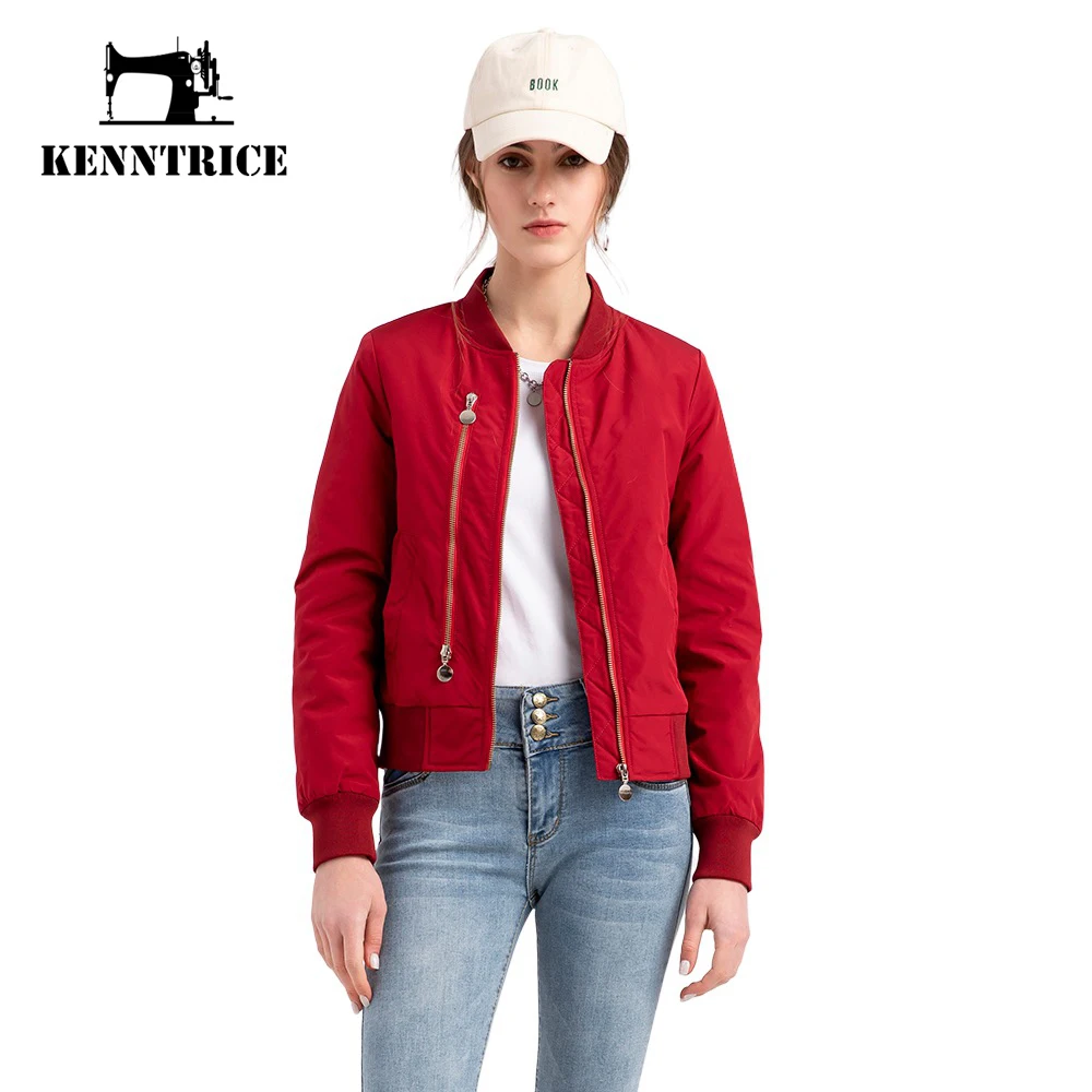 Kenntrice Spring Autumn 2022 New Women Bomber jacket Fashion Solid Color Ribbed Cuffs Polyester Outerwear Female Windproof Coat