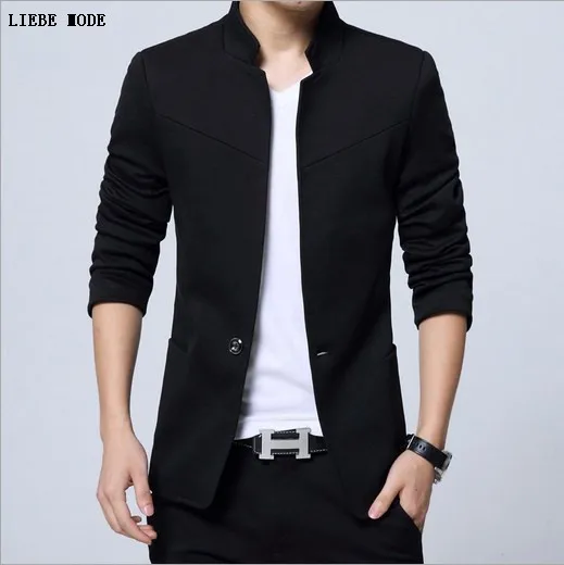 Мужской приталенный Блейзер однотонная черная синяя красная серая повседневная