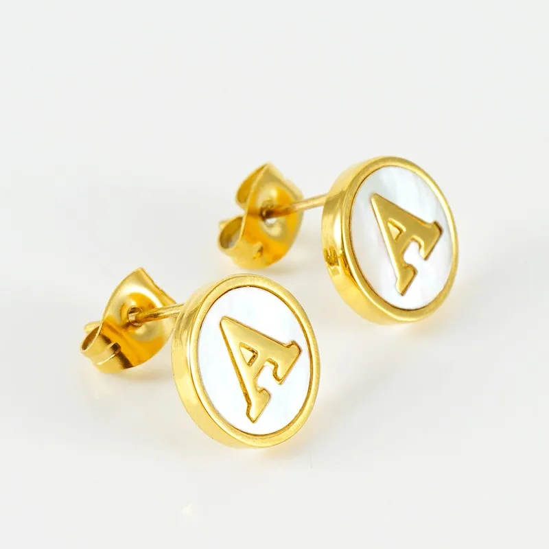 

Alphabet Shell Earrings For Women Stainless Steel Earrings Female Niche Round Alphabet Stud Jewelry Girl Gift