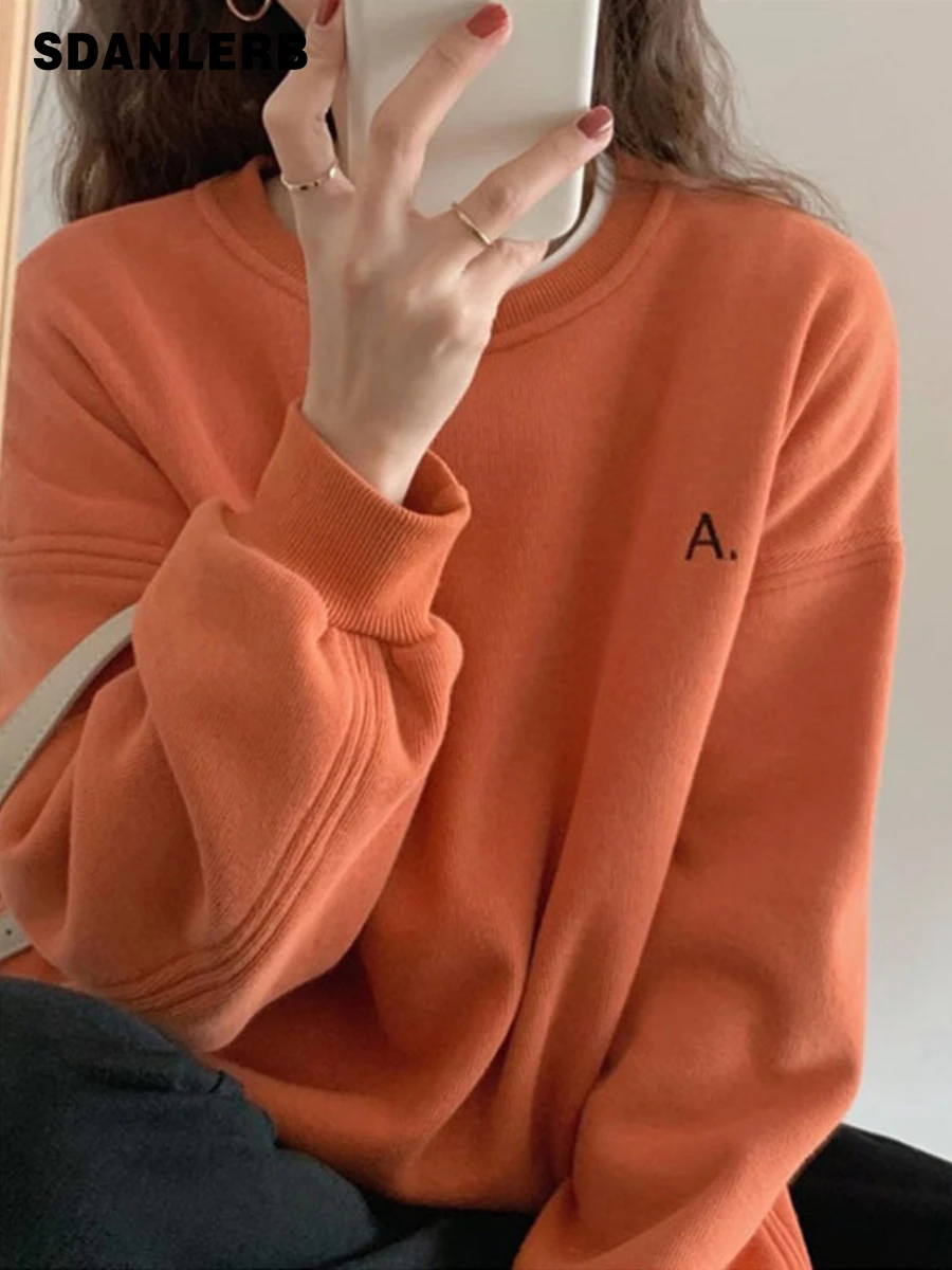 

2022 New High-Grade Solid Color Vintage Sweatshirt Women's Spring and Autumn Fashion Pullover Long Sleeve Solid Color Hoodies