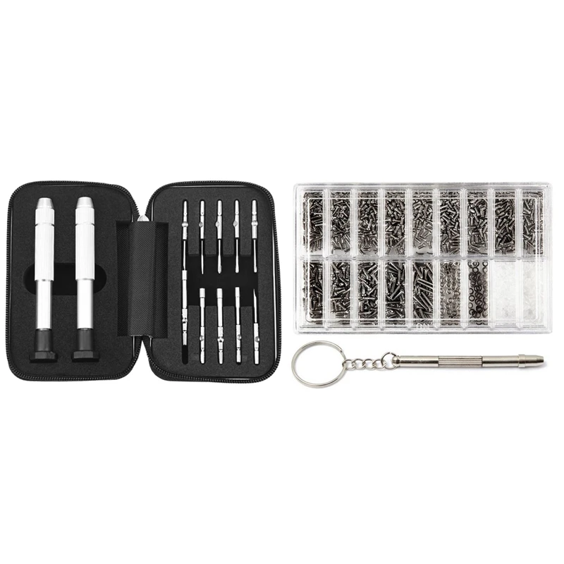 

1 Set Glasses Precision Screwdriver Kit & 1 Set Micro-Screws Tool Set For Eyeglass Sunglass Spectacles