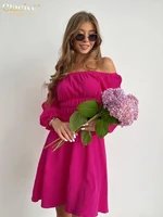 clacive sexy pink womens dress 2022 bodycon slash neck long sleeve ruched mini dress ladies elegant slim cotton party dresses