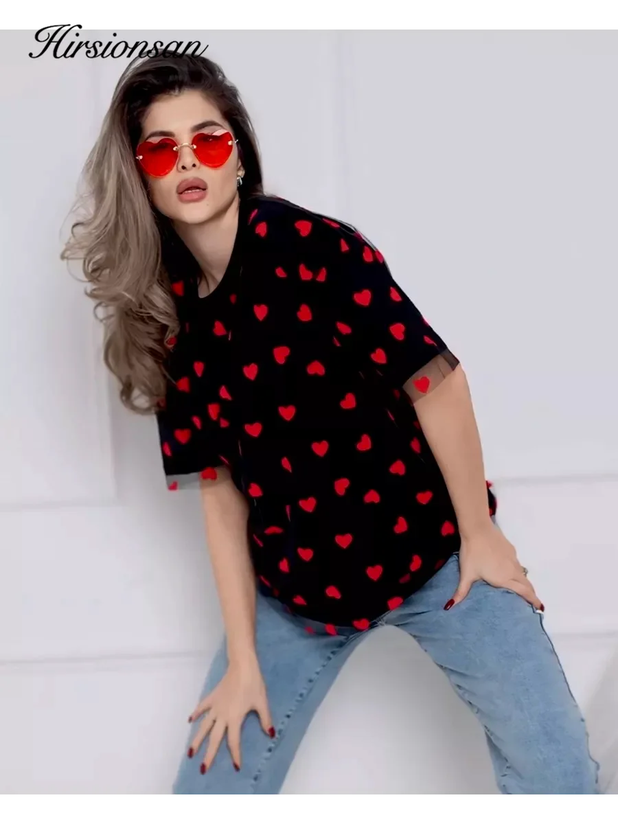 Hirsionsan сетчатая футболка с сердечками